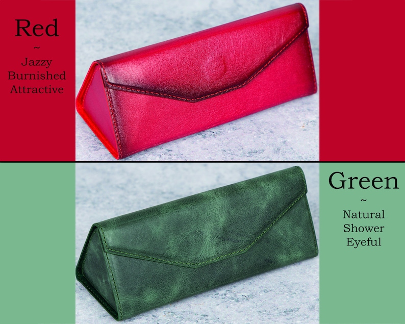 Pode incluir: Estojos triangulares para &oacute;culos, um vermelho e outro verde. O estojo vermelho tem um acabamento brilhante, enquanto o verde tem um aspeto mate. Ambos os estojos t&ecirc;m fecho de aba. As palavras "Red" e "Green" s&atilde;o vis&iacute;veis.