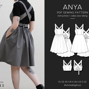 Anya Dress & Top | PDF Sewing Pattern | EU 32-54, US 0-22 | Pinafore Inpired Dress, Cross-Back | Instant Download