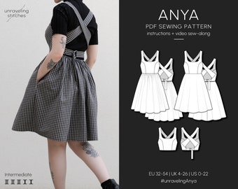 Anya Dress & Top | PDF Sewing Pattern | EU 32-54, US 0-22 | Pinafore Inpired Dress, Cross-Back | Instant Download