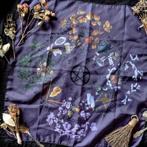 Wheel of the Year Scarf, Altar cloth, Spooky, Pagan, Wiccan Altar Cloth, Witchy Scarf, Yule, Winter Solstice, Dark Decor, Witchy Decor,