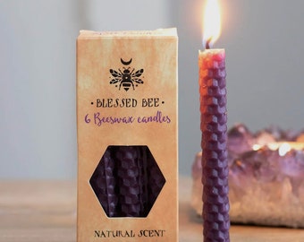 Set of 6 Purple Beeswax Magic Spell Candles, Purple Chime Candles, Spell Candles, Honey Comb Candle, Witchcraft, Wiccan Spell Candles, Pagan