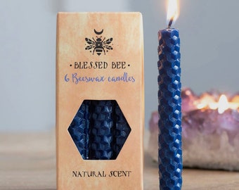 Set of 6 Blue Beeswax Magic Spell Candles, Blue Chime Candles, Honey Comb Spell Candles, Witchcraft, Protection Spells, Wisdom, Wicca, Pagan