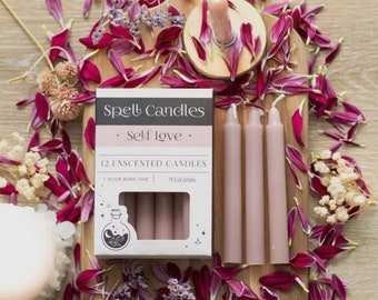 Pack of 12 Light Pink Self Love Magic Spell Candles, Pink Chime Candles, Ostara, Beltane, Valentines Day, Witch Candles, Witchcraft, Spells