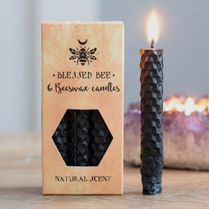 Set of 6 Black Beeswax Magic Spell Candles, Black Chime Candles, Honeycomb Candles, Protection Spells, Samhain, Witchcraft, Wicca, Pagan