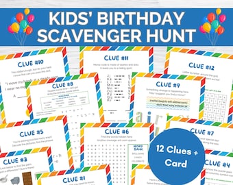 Birthday Treasure Hunt for Older Kids, Indoor Birthday Scavenger Hunt Clues for Tweens, Birthday Activity for Kids, Birthday Puzzle Games