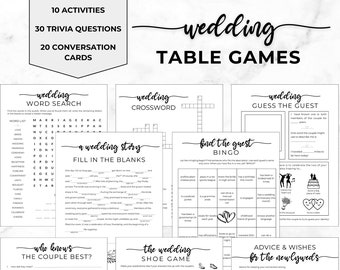Juegos para la recepción de bodas, juegos de mesa para bodas, juegos para romper el hielo, paquete de juegos para bodas, tarjetas de consejos para bodas, crucigramas para invitados a la boda