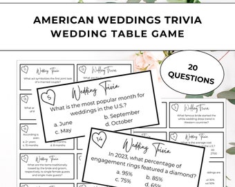 20 amerikanische Hochzeits-Triviakarten - Hochzeitstischspiel, Hochzeits-Eisbrecher und Gesprächsstarter, lustige Hochzeitsfeier-Idee
