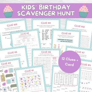 Chasse au trésor d'anniversaire pour enfants plus âgés, chasse au trésor en intérieur, indices pour préadolescents, activité d'anniversaire pour enfants, jeux de réflexion d'anniversaire