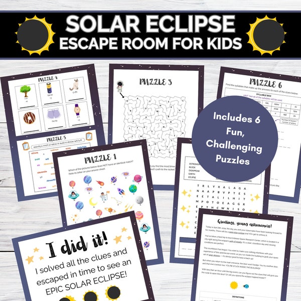 Solar Eclipse Escape Room for Kids, Solar Eclipse Game, Eclipse 2024 Activity, Solar Eclipse Party Game, Solar Eclipse Escape Room Kit