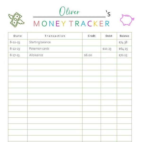 Allowance Tracker Printable, Spending Tracker for Kids, Money Management for Kids, Savings Tracker for Kids, Kids Financial Chart