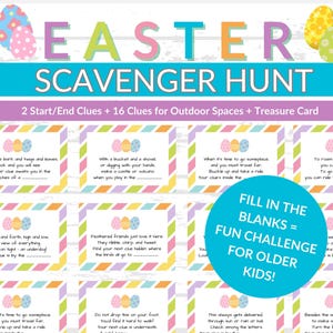 Tarjetas de pistas para la búsqueda de huevos de Pascua al aire libre, pistas para la búsqueda del tesoro de Pascua para niños mayores, acertijos para la búsqueda del tesoro de Pascua, búsqueda de Pascua al aire libre para niños