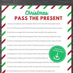 Christmas Pass the Present Game, Pass the Gift Game, Pass the Parcel Game, Christmas Gift Exchange, Family Game, Office Party Game