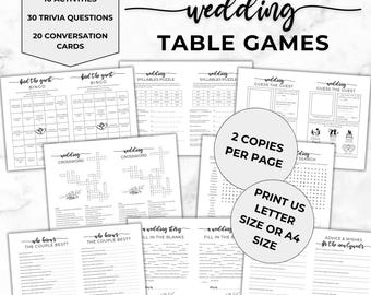 Juegos de mesa para bodas, juegos para la recepción de bodas, juegos para romper el hielo en bodas, paquete de juegos para bodas, tarjetas con consejos para bodas, crucigramas para invitados a la boda