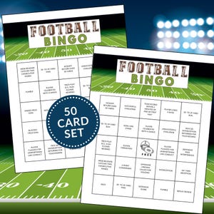 Voetbalbingokaarten, 50 afdrukbare voetbalbingokaarten, voetbalfeestspel, voetbalactiviteit, Football Watch Party