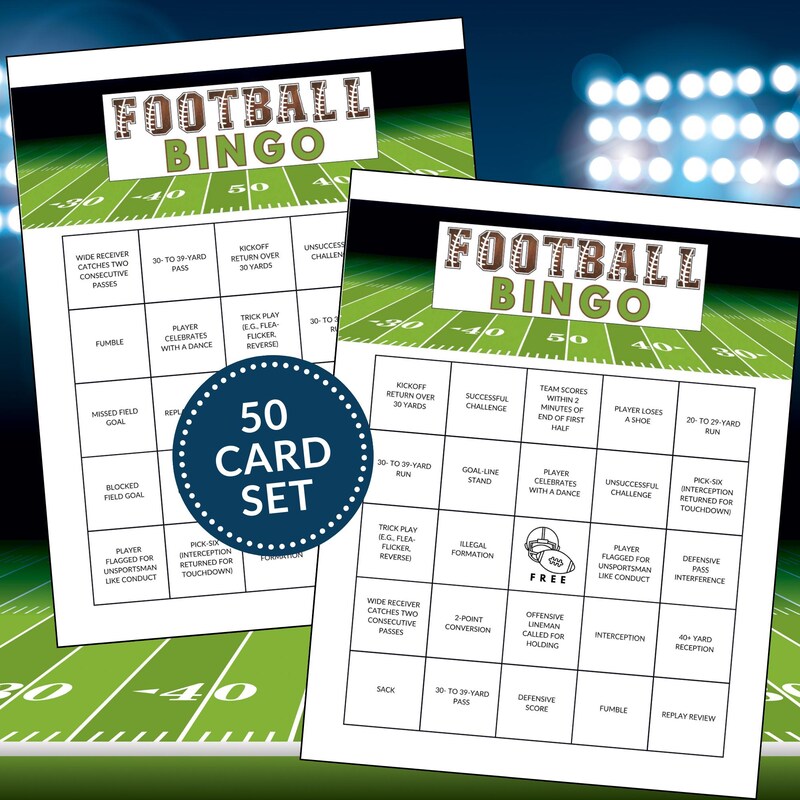 Printable football bingo cards - Etsy España