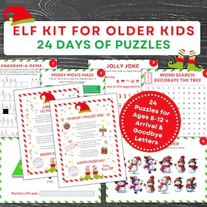 Printable Elf Kit - 24 Days Puzzle Bundle, Elf Mail Idea, Elf Kit for Older Kids, Printable Elf Activities, Elf Arrival, Elf Goodbye