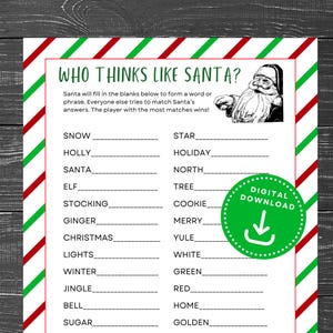Finish the Christmas Phrase, Christmas Party Game, Who Thinks Like Santa, Family Christmas, Fun Christmas Group Game, Printable Christmas