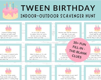 Birthday Scavenger Hunt for Kids, Tween Birthday Scavenger, Scavenger Hunt for Older Kids, Tween Birthday Idea, Tween Birthday Treasure Hunt