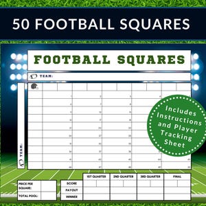 50 Football Squares Game, Football Party Game, Game Day Football Betting Game, 50 Square Football Grid, Football Fundraiser, Football Pool
