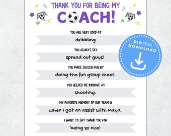 Gracias al entrenador de fútbol, agradecimiento al entrenador de fútbol, regalo para el entrenador de fútbol, regalo de fútbol imprimible, regalo de agradecimiento al entrenador, fin de temporada de fútbol