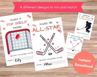Hockey-Valentinstagskarten, Hockey-Valentinstagskarten für Kinder, Kinder-Valentinstagskarten, Sport-Valentinsgrüße, Hockey-Team-Valentinsgrüße