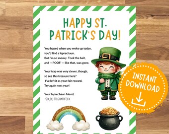 Leprechaun Letter, Leprechaun Trap Leave Behind Letter, Leprechaun Note, Letter from Leprechaun, St Patricks Day Leprechaun Letter