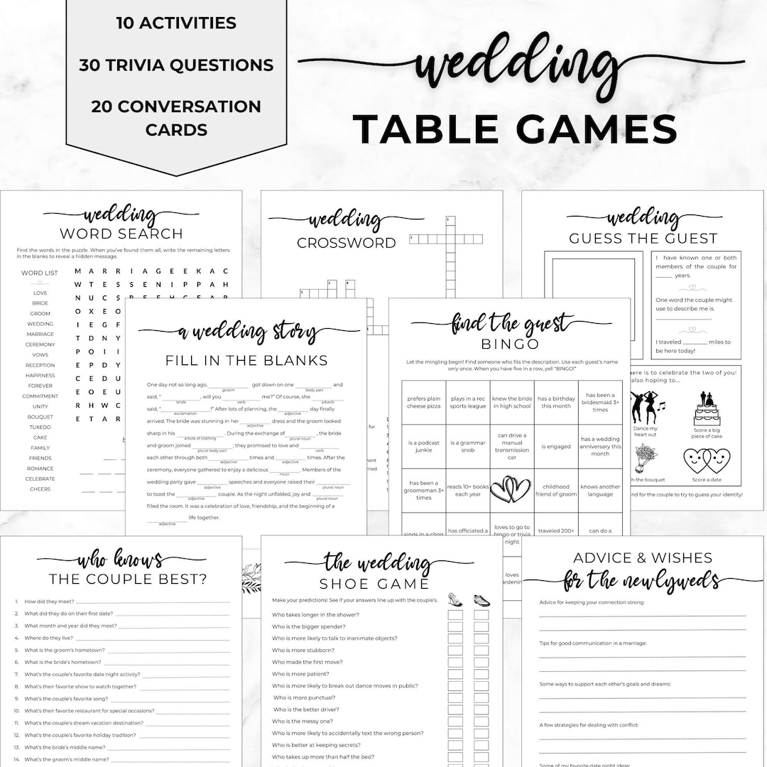 Wedding Table Games, Wedding Reception Games, Ice Breaker Wedding Games