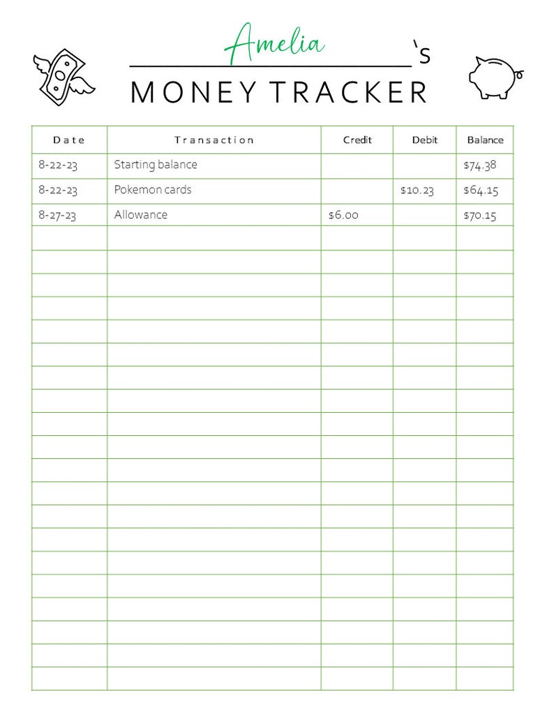 Allowance Tracker Printable, Spending Tracker for Kids, Money ...