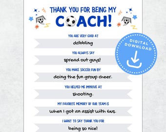 Gracias al entrenador de fútbol, agradecimiento al entrenador de fútbol, regalo para el entrenador de fútbol, regalo de fútbol imprimible, regalo de agradecimiento al entrenador, fin de temporada de fútbol