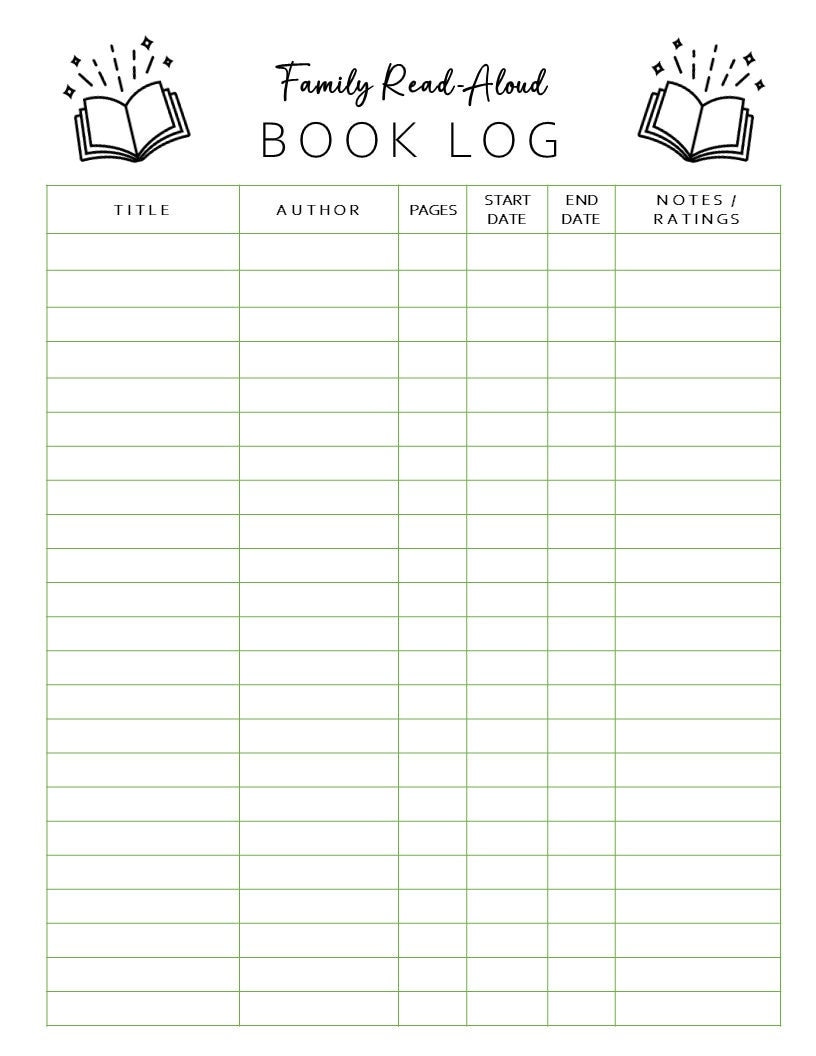 Family Reading Log Template, Family Reading Log Printable, Reading Log for Families, Reading Log for Kids, Book Log, Book Tracker - Etsy family-reading-log-template-family-reading-log-printable-reading-log-for-families-reading-log-for-kids-book-log-book-tracker-etsy