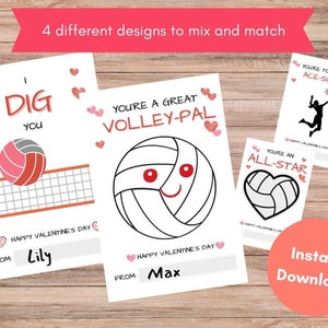 Volleyball-Valentinstagskarten, druckbare Valentinstagskarte, Valentinstagskarte für Kinder, Sport-Valentinstagskarte, Kinder-Valentinstagskarten