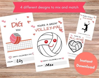Volleyball Valentine Cards, Printable Valentine Card, Valentine Card for Kids, Sports Valentine Card, Kids Valentine Cards