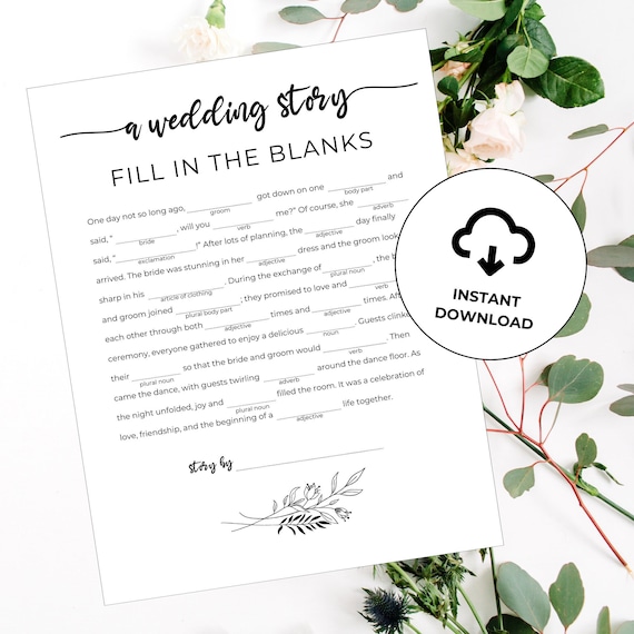 Wedding Fill in the Blanks, Wedding Table Game, Wedding Reception Games, Wedding Guest Games, Wedding Icebreaker