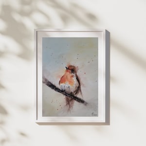 Watercolor European Robin Bird, Original Art Watercolor Painting, Abstract, Home Decor, Gift Artwork, NOT A PRINT