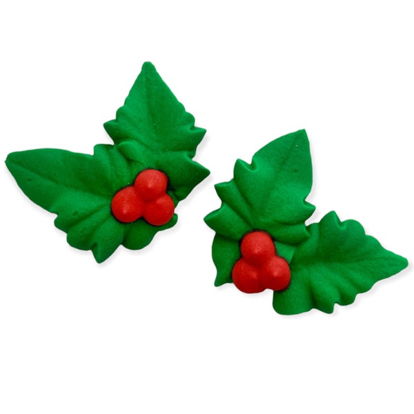 1 1/8" Holly Leaves Christmas Royal Icing Edible Cake, Cookie and Cupcake Decorations