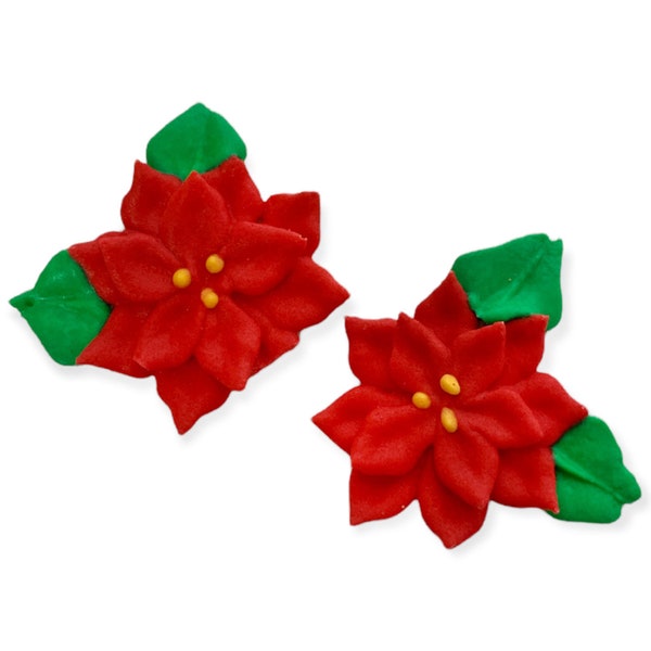 1 1/8" Poinsettia Christmas Royal Icing Edible Cake, Cookie and Cupcake Decorations