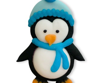 1 3/4" Penguin Christmas or Winter Royal Icing Edible Cake, Cookie and Cupcake Decorations