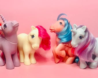 Vintage 1980s My Little Pony G1 Set, Firefly, Sparkler, April, Powder