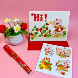 Vintage 1983 Strawberry Shortcake “Hi!” Note Card (blank inside) with Stickers and Envelope!