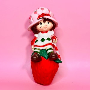 Vintage 1982 Strawberry Shortcake Christmas Ornament: Porcelain Candy Cane Decor