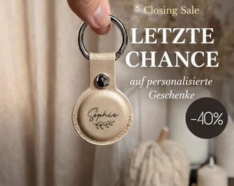 SALE Personalized Apple AirTag PU Leather Case – Engraved Keychain – Gift for Women & Men, Birthday, Mother's Day