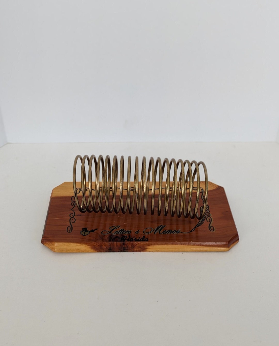Vintage Wooden Letters and Memos Sorter Office Decor Metal Spiral Coil