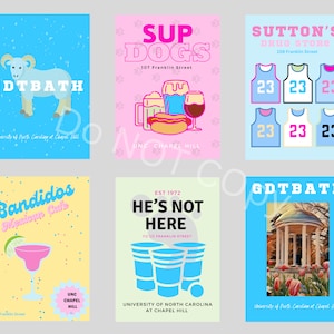 UNC Chapel Hill, North Carolina University at Chapel Hill, Tarheels, UNC, GDTBATH, Digitaldrucke, College Dorm, Preppy Prints, Dorm