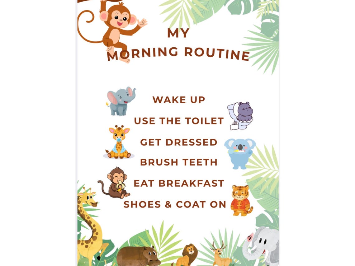Morning Routine Chart for Kids Printable – Editable Jungle Animals ...