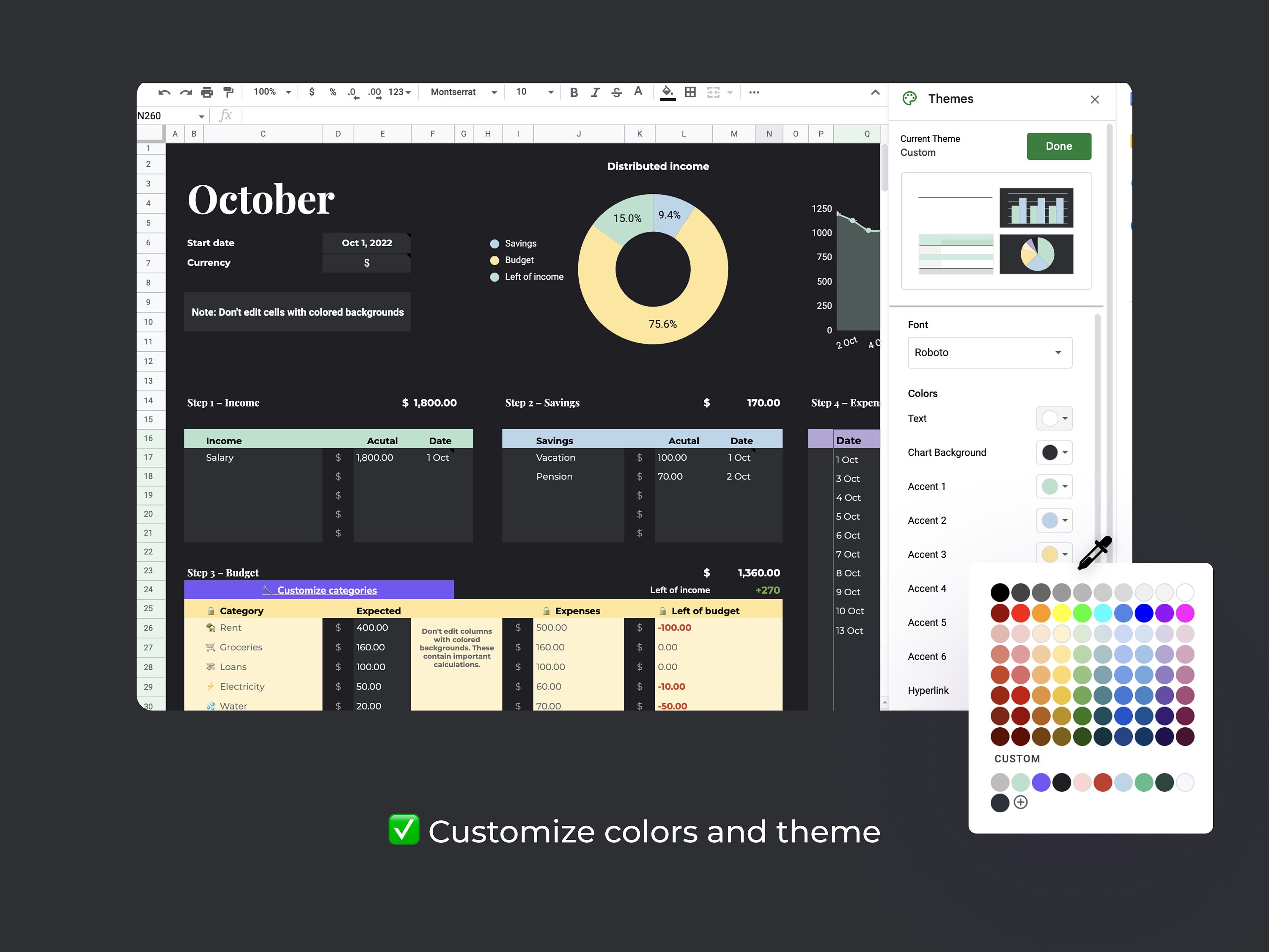 Monthly Budget Template for Google Sheets Dark Theme Budget - Etsy