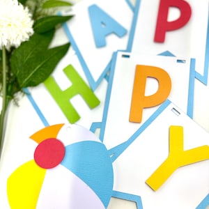 Pool Party Themed Happy Birthday/Name/Age Banner