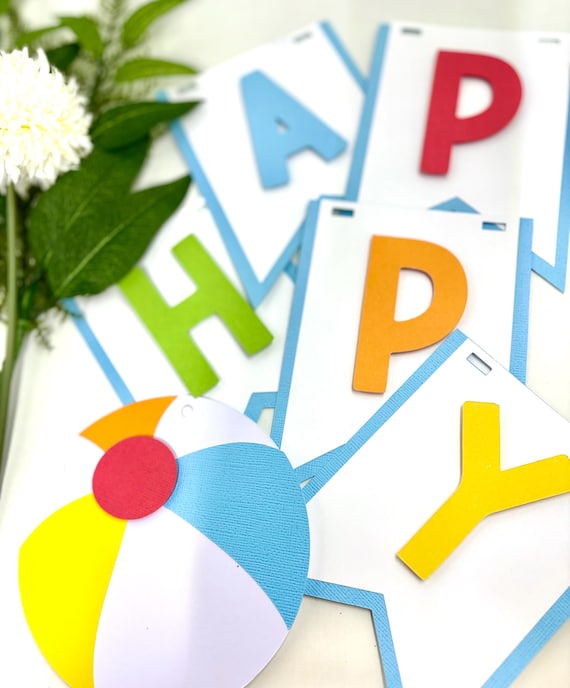 Pool Party Themed Happy Birthday/Name/Age Banner