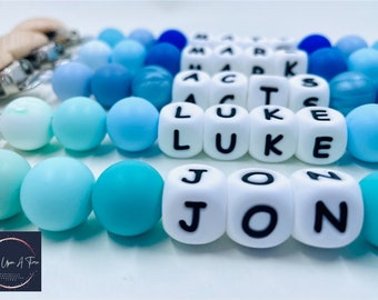 Personalized Pacifier Clips-Blue Baby Binky Clips-Name Paci Clips-Silicone Beaded Binky Clips