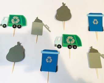 Trash Truck/Garbage Truck Cupcake Toppers-Trash Truck Party- Garbage Truck Decor