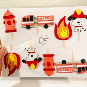 Fire Truck Cupcake Toppers-Firetruck/Dalmatian/Fire Hydrant/Fire Flame Cupcake Topper-Fire Truck cake Topper Custom